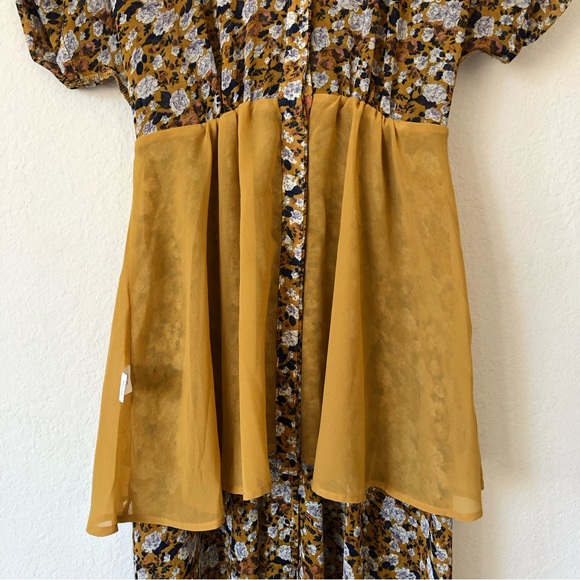 MELLÓDAY Sheer Golden Yellow with White Blooms Print MIDI Dress – XS - Picture 14 of 16